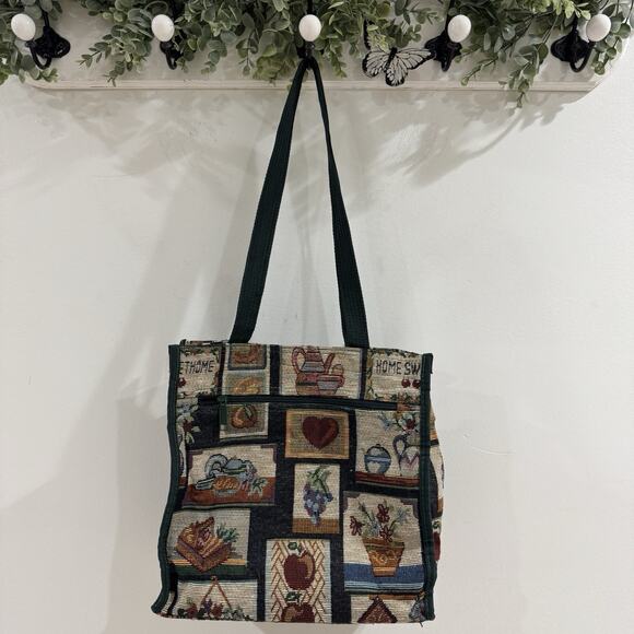 Vintage Home Sweet Home Needle Point Tapestry Should Bag With Mini Coin Purse - Picture 3 of 7